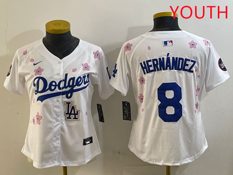 Youth Los Angeles Dodgers #8 Hernandez Sakura Edition 2025 Nike MLB Jersey style 5->youth mlb jersey->Youth Jersey